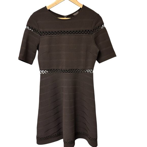Topshop Dress Women’s 8 Black Openwork A-Line Short Sleeve Zipper Mini Dress - Picture 1 of 10